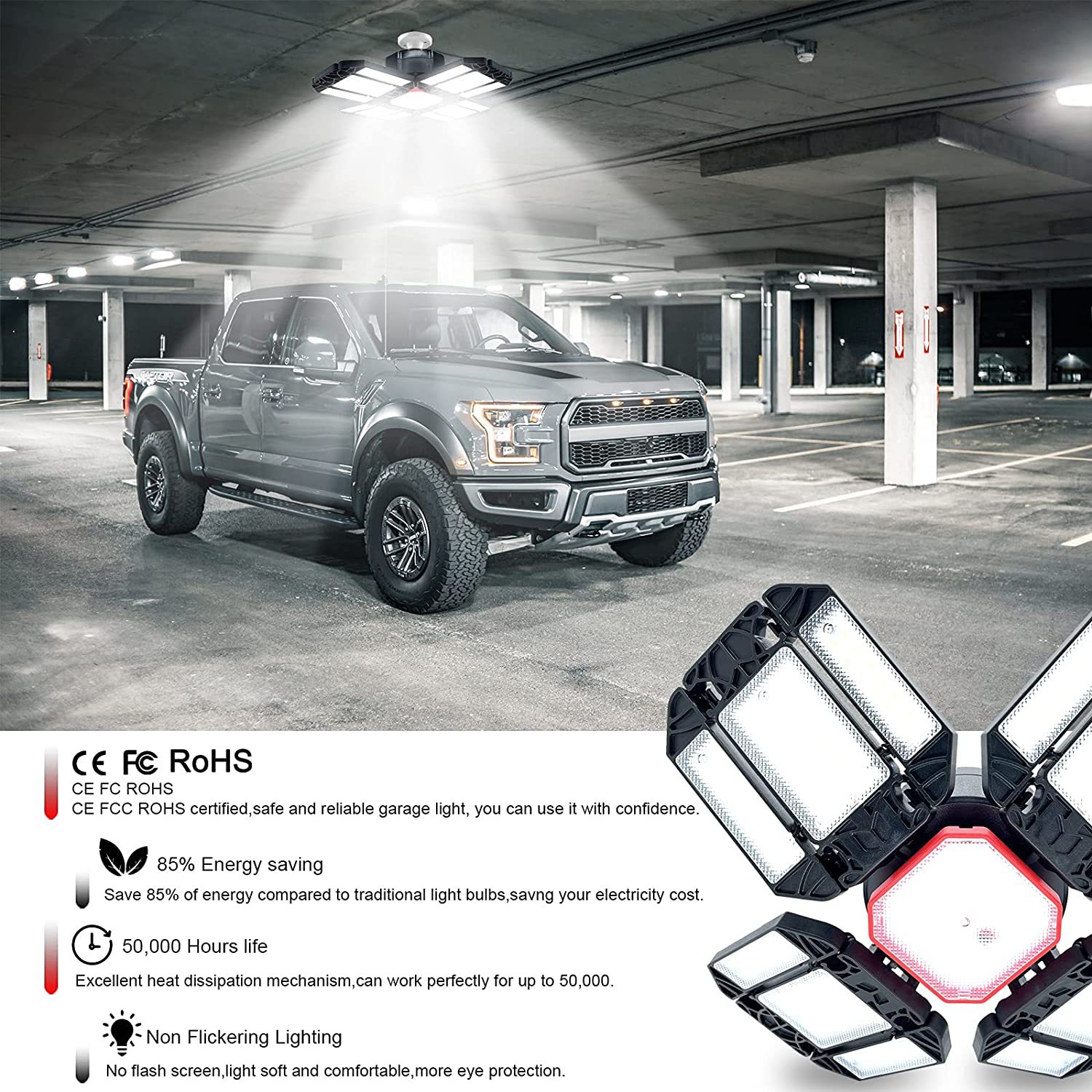 مصابيح الكاراج المطوية 200W150W من طراز LED المستودعات هي مخصصة للاستخدام عبر الحدود pic 14