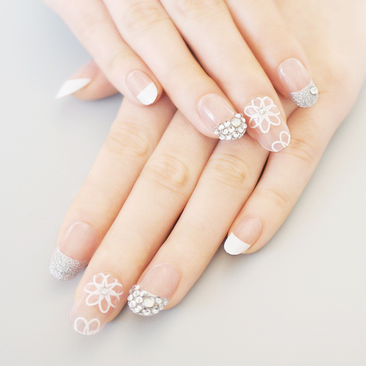 新款3D时尚镶钻新娘甲24片套装假指甲片美甲片背胶贴定做详情3