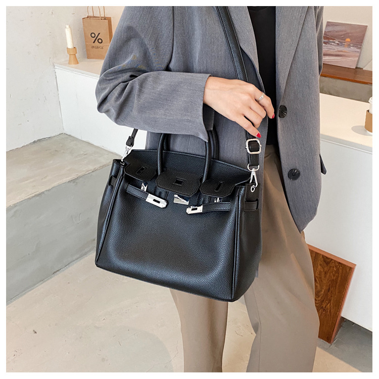 Lychee pattern platinum bag 2021 new style Kelly bag for brides, wedding bags and women, large capacity hand-held bag, shoulder crossbody, soft surface pic 36