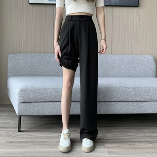 Ice silk wide-leg pants for women, long pants with a drooping effect, summer petite high-waisted slimming casual pants, loose straight-leg pants pic 4