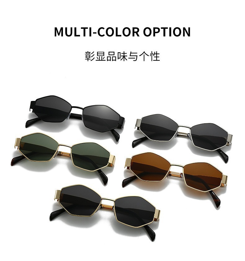 现货时尚潮流网红墨镜金属多边形眼镜女高级显脸小防紫外线太阳镜详情5