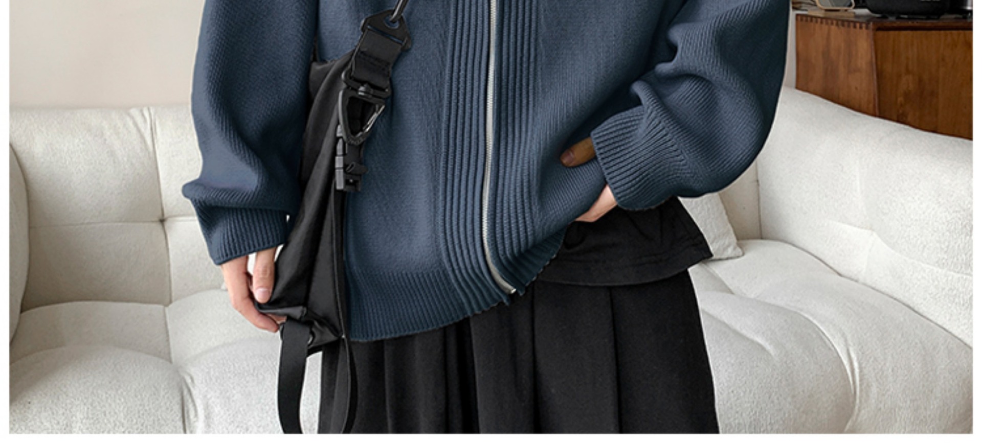 Laid-back style zipper sweater for men, autumn and winter American stand-up collar cardigan, loose trendy couple knitted sweater, casual coat pic 17