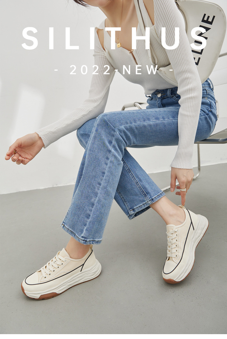 【澜柜】北海道 厚底系带帆布鞋女2022年新款网面平底小白鞋子女详情19