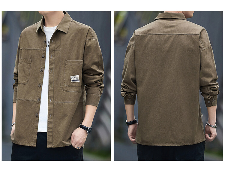 2023年新款男士长袖七分袖衬衫外套青年男宽松休闲外套男生帅气衬详情22
