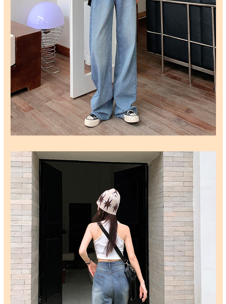 HEY+JEANS星空纹怀旧蓝牛仔裤女2023新款高腰宽松显瘦拼接阔腿裤详情25