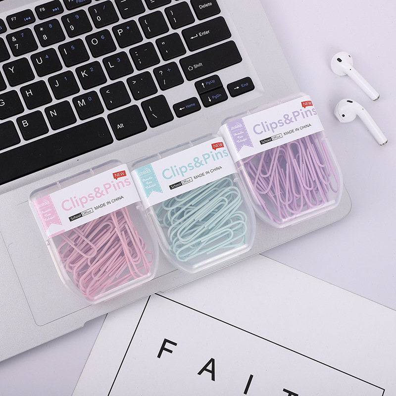 Ins-style macaron-colored paper clip set, box set, ball nails, I-shaped nails, dovetail clips, office binding, office wholesale pic 9