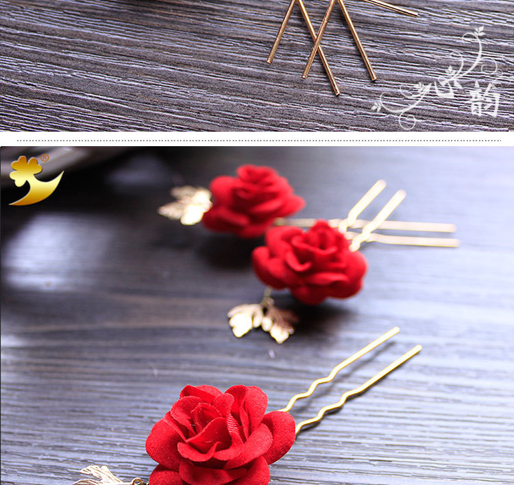 Direct sales of Japanese and Korean bride headwear, wedding gowns, rose U-shaped hairpins, flower hairpins, hair flowers and evening gowns wholesale pic 24