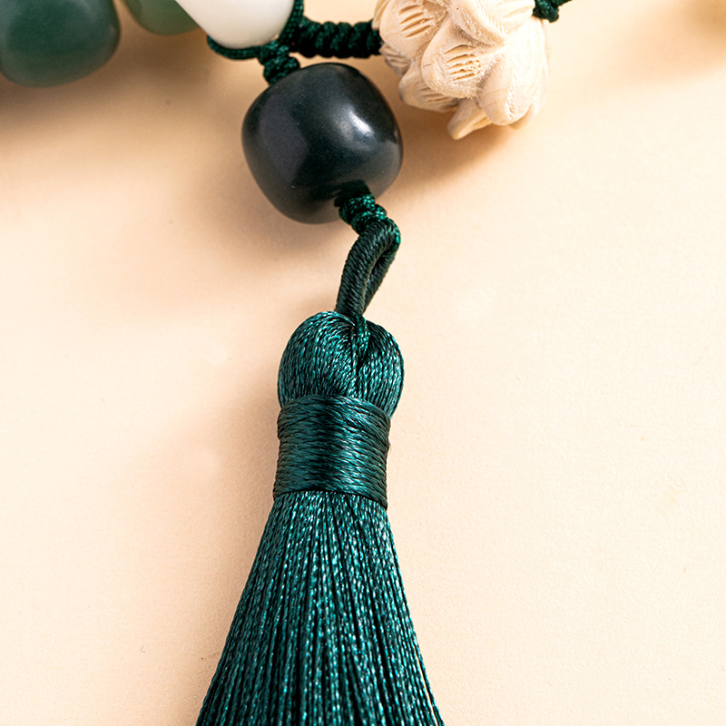 天然原生态手持渐变白玉菩提根手串莲花穗子文玩念珠跑环手链盘玩详情5