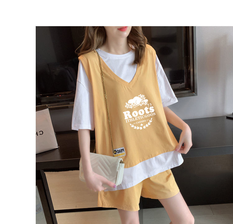 A two-piece short pants casual sportswear set for women in summer, Korean style short-sleeved sportswear, fashionable, loose and youthful two-piece set pic 11