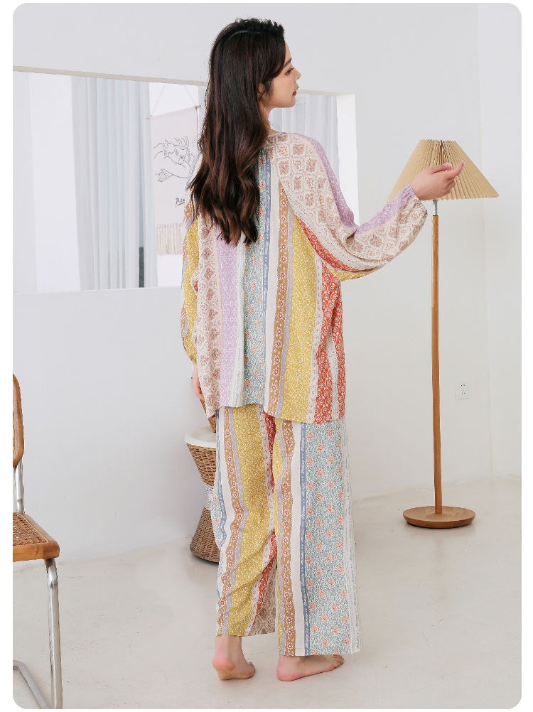 40支棉绸睡衣女士宽松国风灯笼袖高级感人棉长袖长裤家居服套装详情7