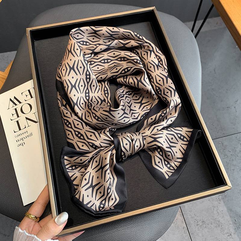 Spring and Summer versatile shirts, headbands, neckerchiefs, small ribbons, geometric graffiti decorations, high-end look, long and thin silk scarves for women pic 8