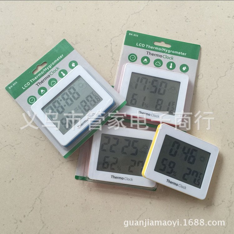 Electronic temperature and humidity meter, household indoor thermometer, temperature and humidity meter, lunar alarm clock stand, magnet BK855 pic 10