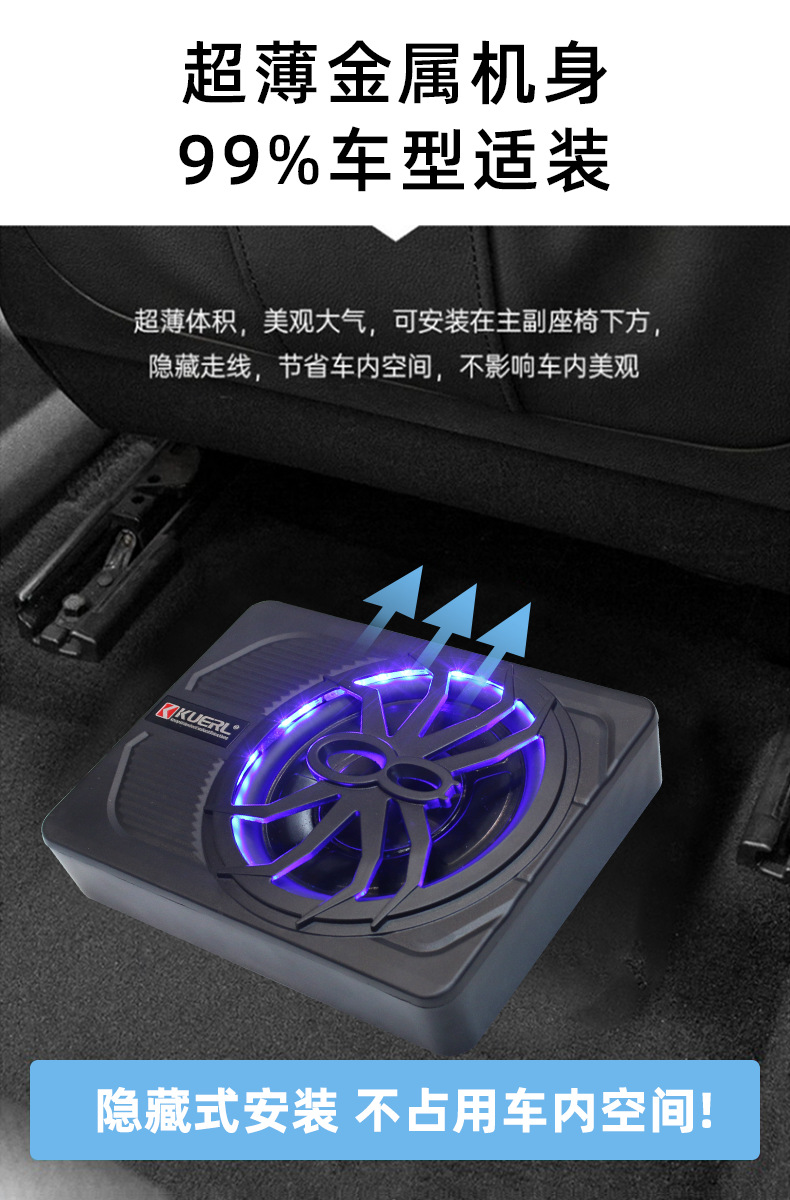厂家批发车载音响改装蜘蛛带灯款10寸大功率有源汽车超薄低音炮详情10