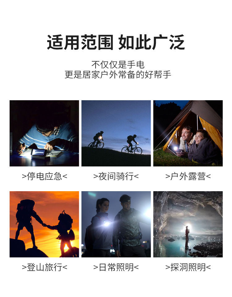 led rechargeable home flashlight, strong light long-range, outdoor fishing, camping, hotel, fire protection, gift pic 2