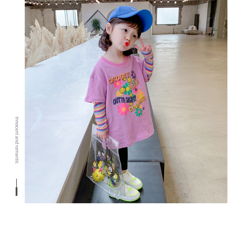 Two new autumn long-sleeved T-shirts for girls in 2024, trendy autumn base shirts for children pic 16