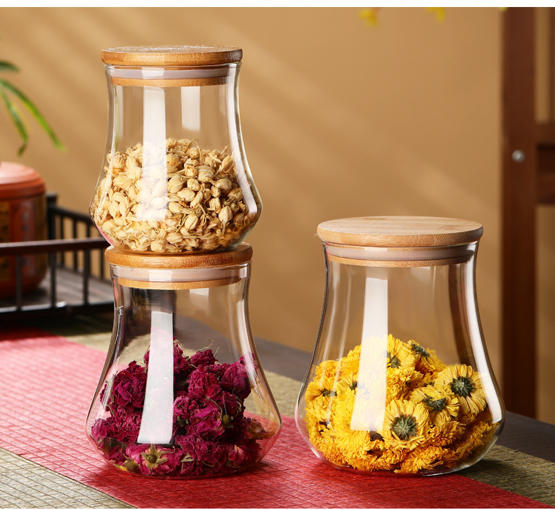 Inicio vidrio de alta borosilicato de forma especial latas herméticas al por mayor tapas de bambú latas de té latas de almacenamiento botellas de almacenamiento de dulces pic 17