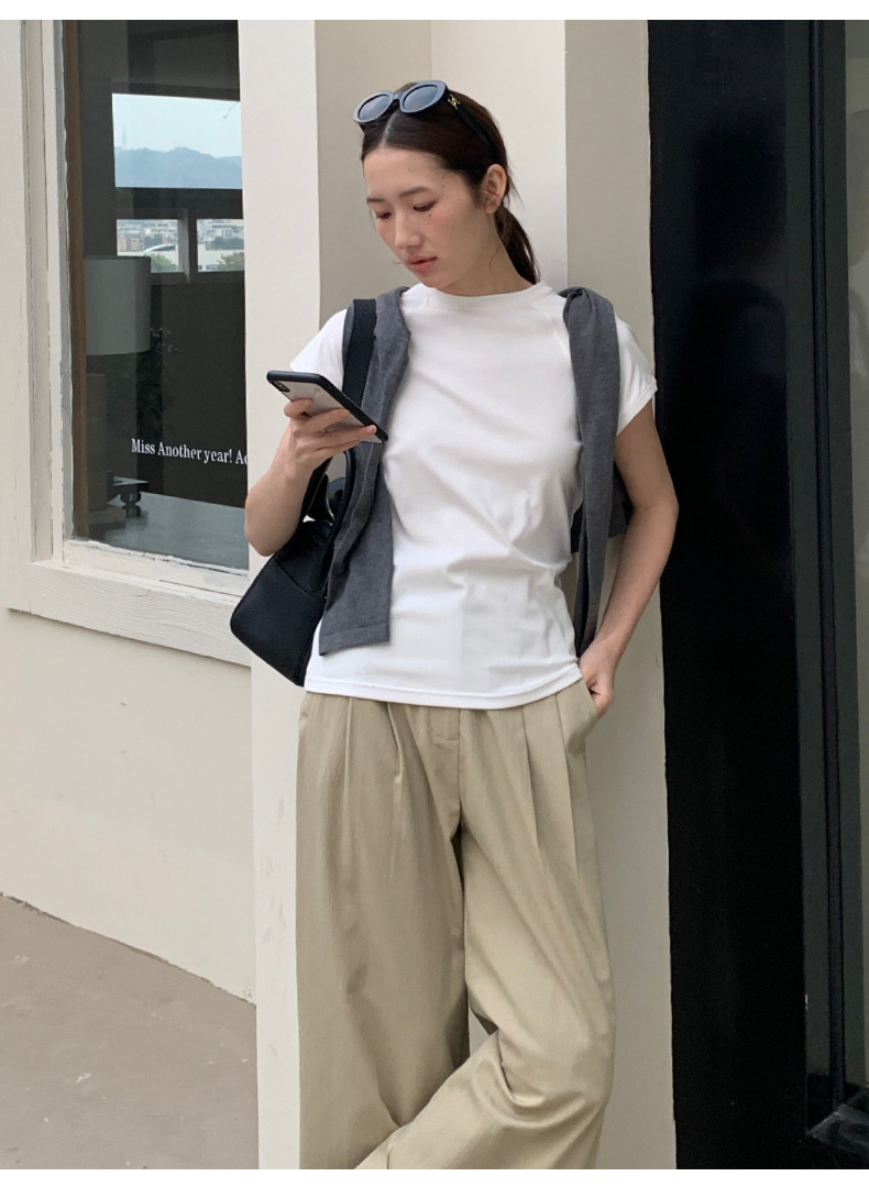 【7色可选】圆领净版短袖T恤女2025春夏新款韩版休闲百搭上衣T026详情14