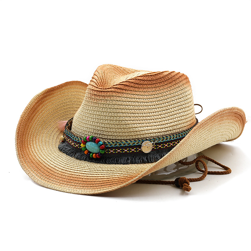 Spring and summer Bohemian-style western cowboy straw hat cross-border trade foldable windproof rope Tibetan top hat pic 7