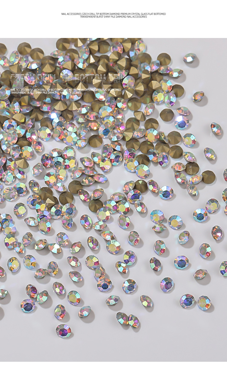 Wholesale of 1,440 Czech diamond pointed-bottom nail art pieces, pile diamond filling, glass transparent water diamond nail art accessories pic 7