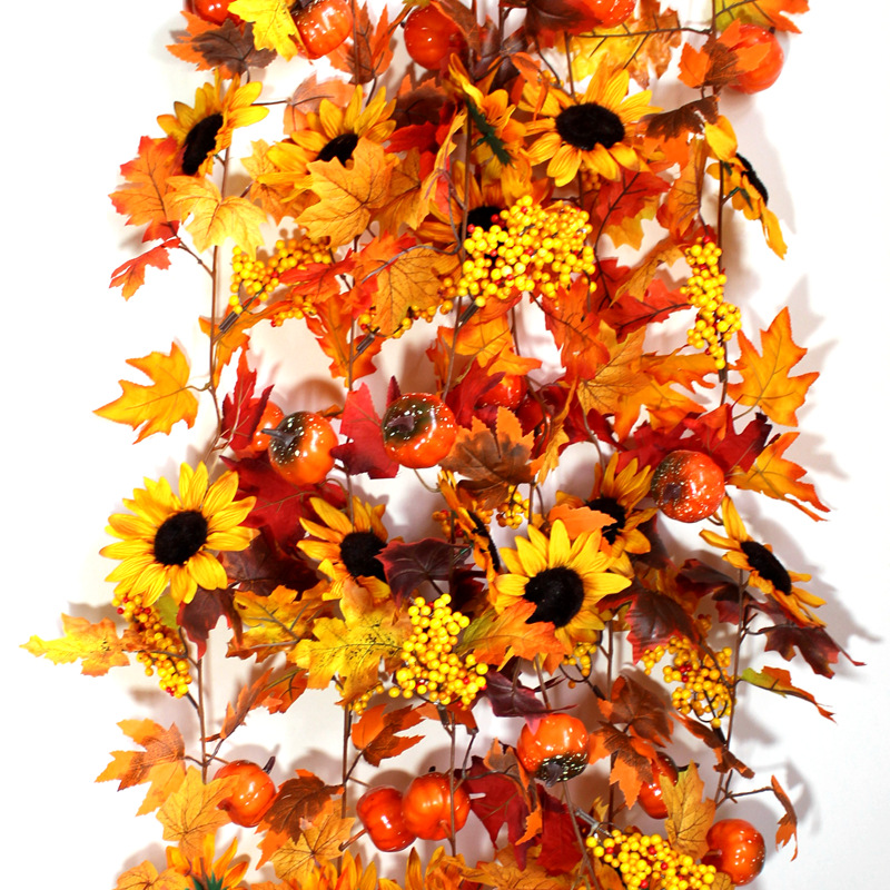 Desheng American country-style Thanksgiving and Halloween simulation pumpkin, autumn leaves, Canadian autumn maple leaves, rattan pic 4