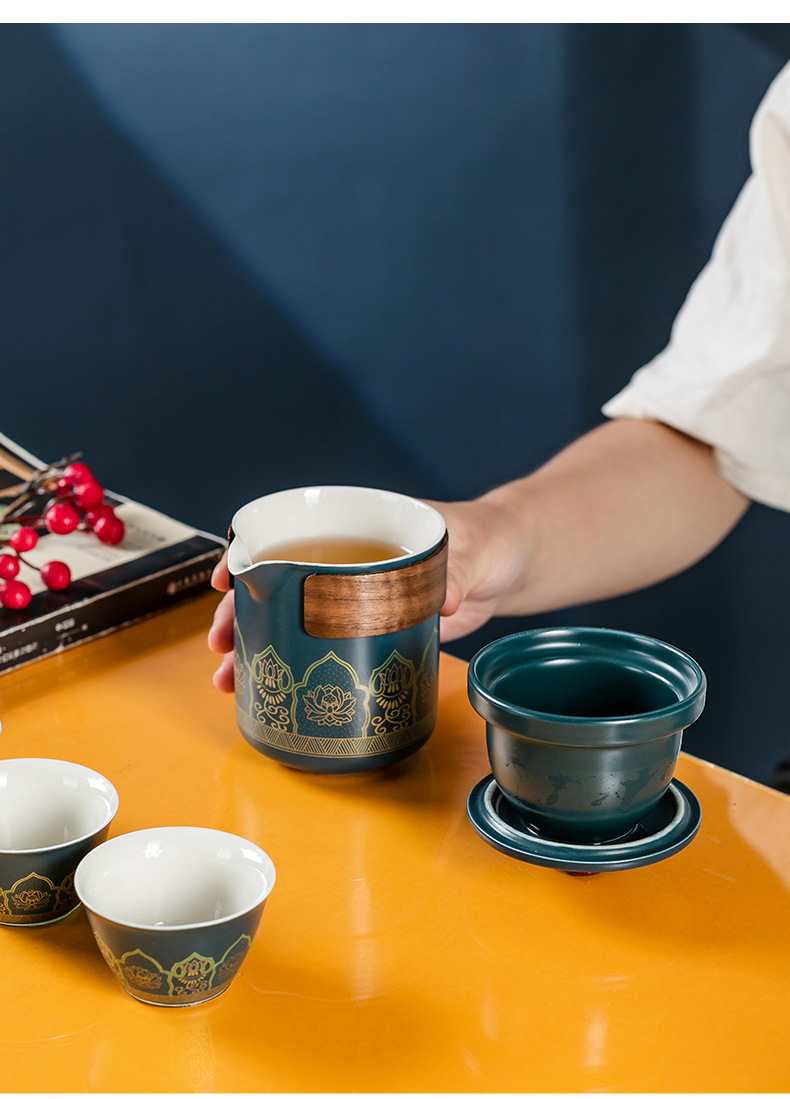 Simple travel tea set, portable outdoor kung Fu tea set, ceramic tea set, business quick customer cup gift pic 30