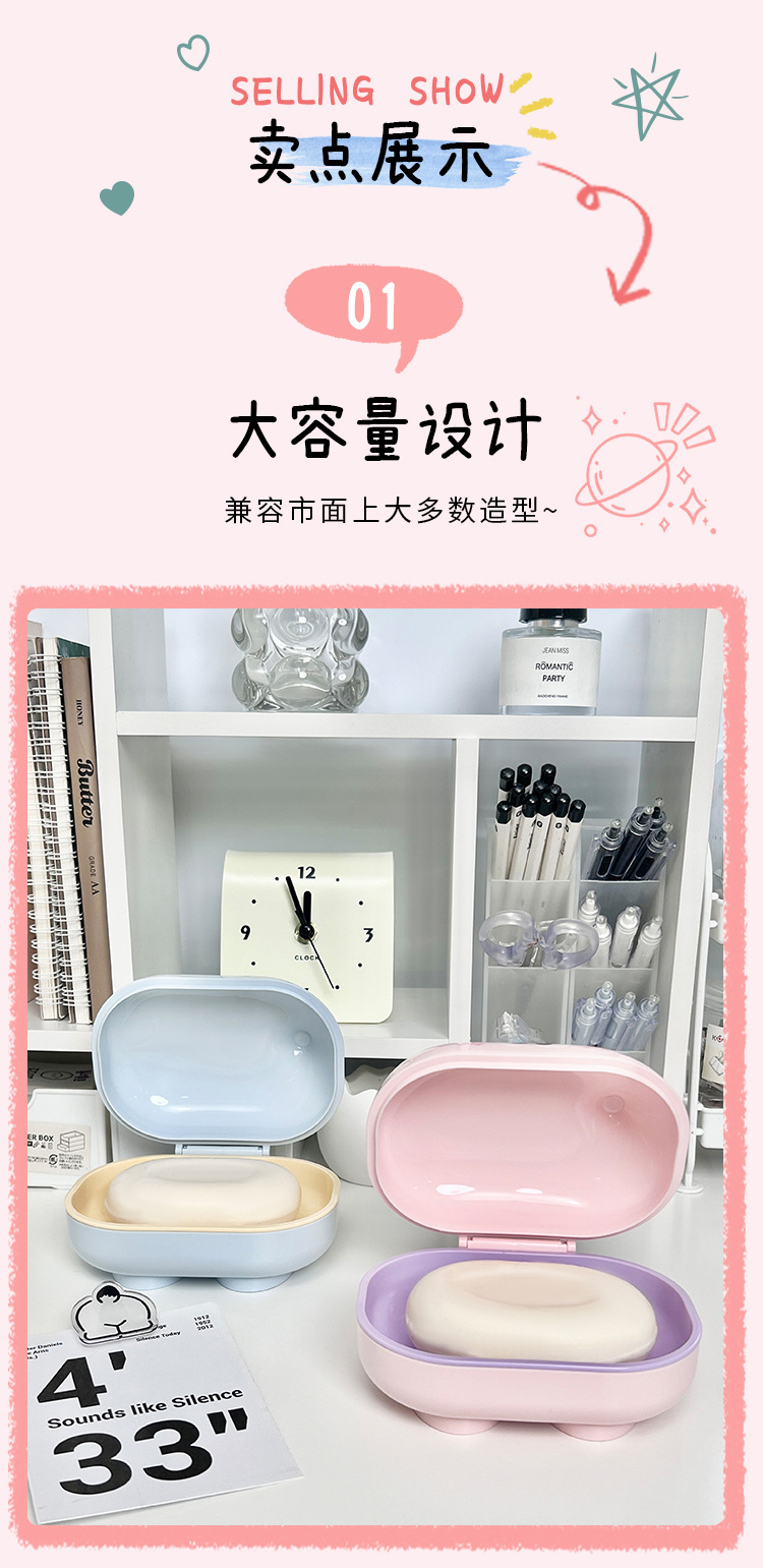 New cute flip-top soap box with big eyes, household draining laundry soap box with lid, cartoon student dormitory soap box pic 5
