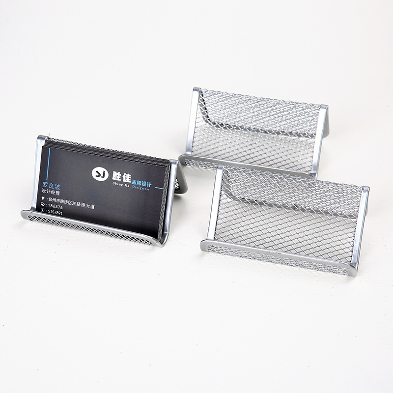 Wholesale of hotel front desk iron anti-rust business card holders, office and business business card boxes, and black metal wire mesh business card racks pic 3