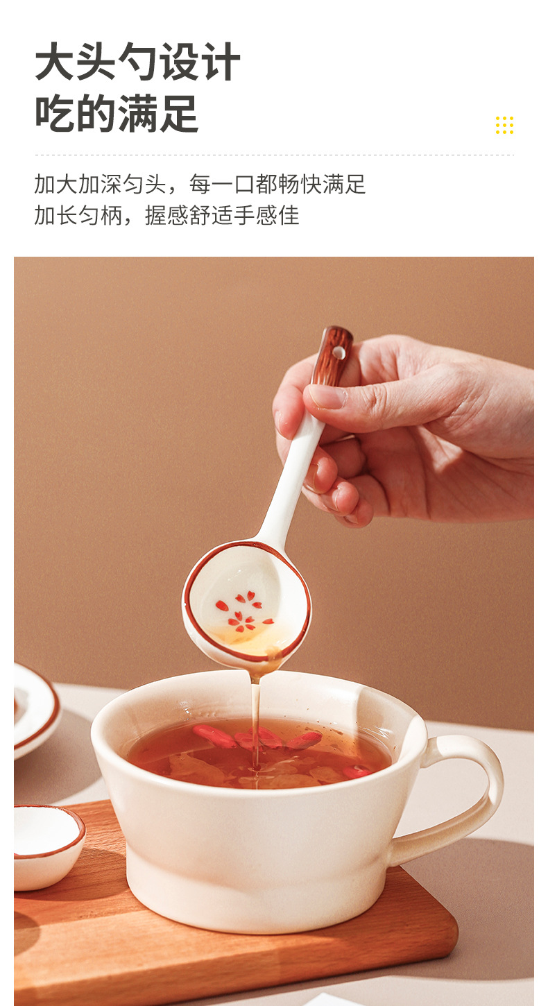 New Japanese ceramic spoons with high appearance standards, household cartoon long-handled soup spoons, tableware spoons and dessert spoons, can be printed with logos pic 16