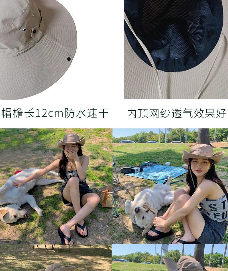 夏季户外防晒渔夫帽大檐遮阳钓鱼帽男女通用纯色防晒丛林登山帽详情2