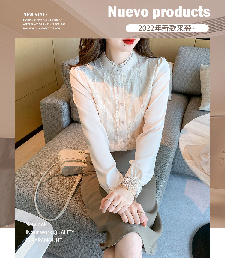 春款雪纺白衬衫女装春装2022年新款蕾丝上衣时尚气质洋气流行小衫详情2