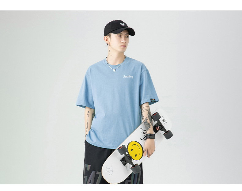 韩路日系男装 潮牌字母印花T恤男宽松百搭基础款纯棉情侣装短袖详情19