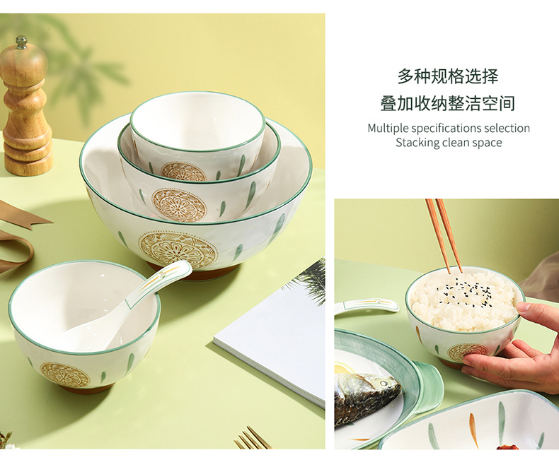 Bowl and plate set: Home creative ceramic, Japanese soup bowl, Nordic simple rice bowl and plate, single-person dining tableware, ins style pic 15