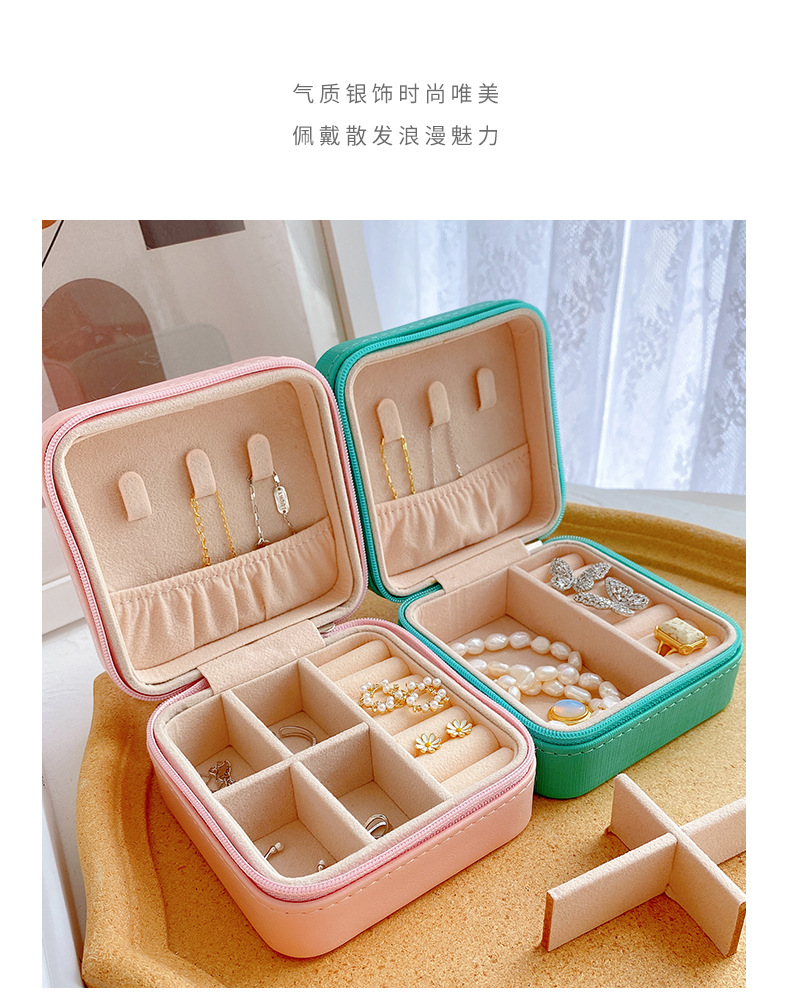 Simple and portable palm jewelry box, European and American ring and earring storage box, zipper flip cover travel trinket box pic 7