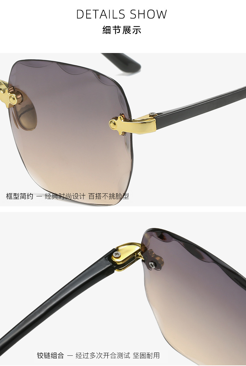 跨境欧美无框方形太阳镜时尚潮流切边无框墨镜女士街拍走秀太阳镜详情5