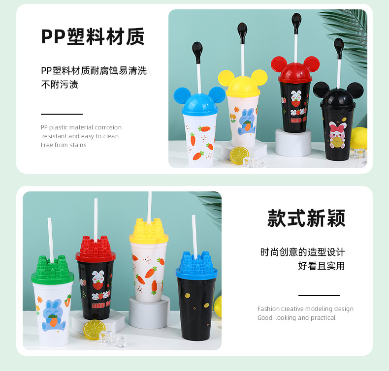 跨境热销可爱米奇吸管水杯卡通高颜值塑料水杯家用儿童塑料杯现货详情7