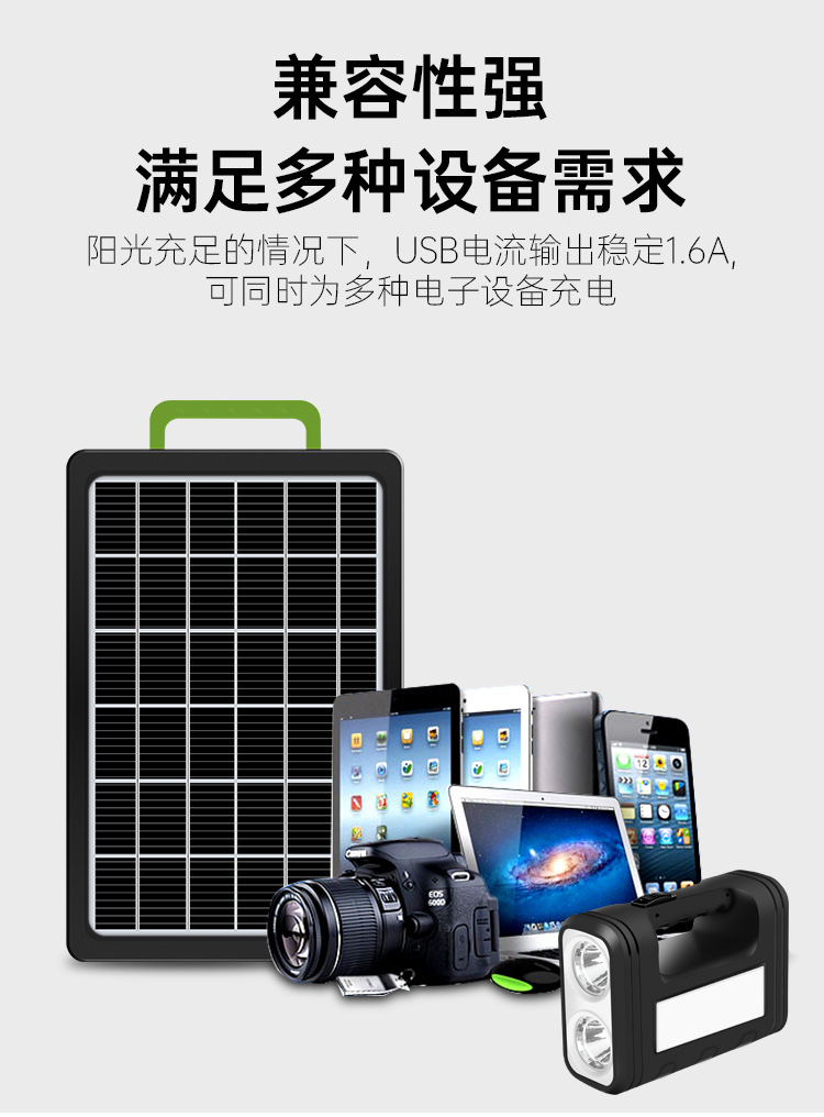 跨境爆款太阳能板大瓦数带电池可续电塑料框USB手机充电太阳能板详情7