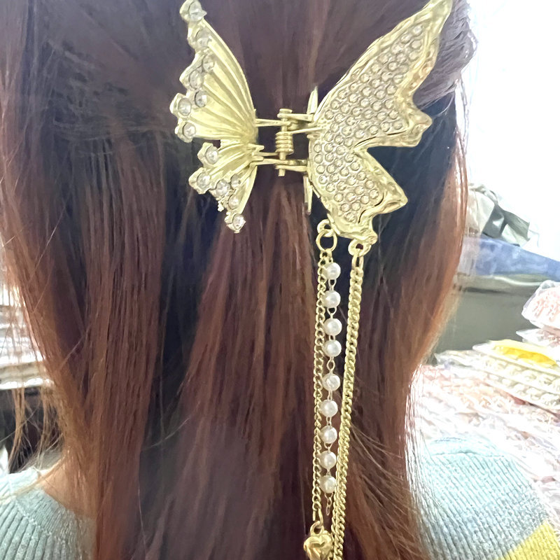 新款金属发夹蝴蝶流苏抓夹后脑勺小号头饰气质清新发饰时尚百搭                               详情5