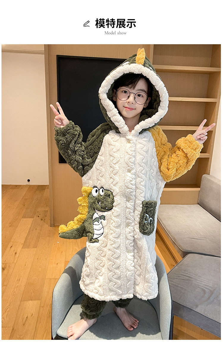 儿童睡衣秋冬季加厚款保暖法兰绒男童珊瑚绒套装中大童男孩家居服详情8