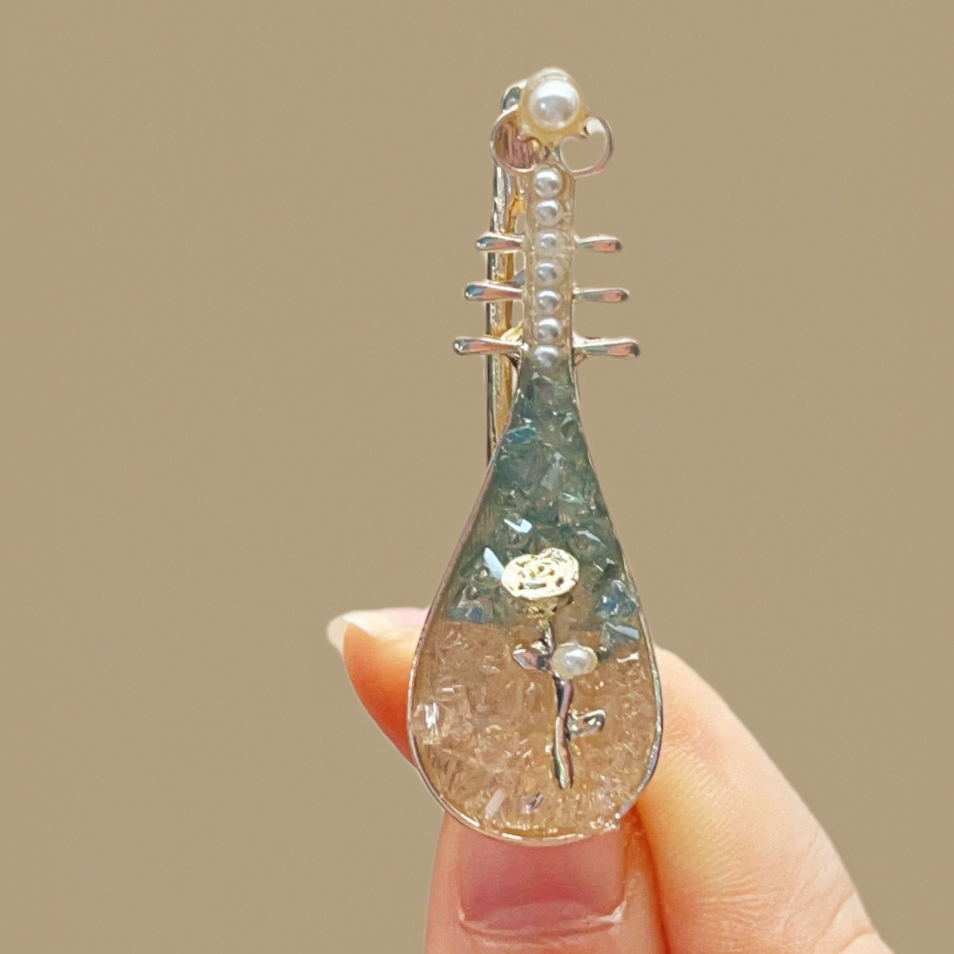 国风玫瑰花琵琶发夹高级感小众侧边夹夹子古风发卡复古头饰发饰女详情6