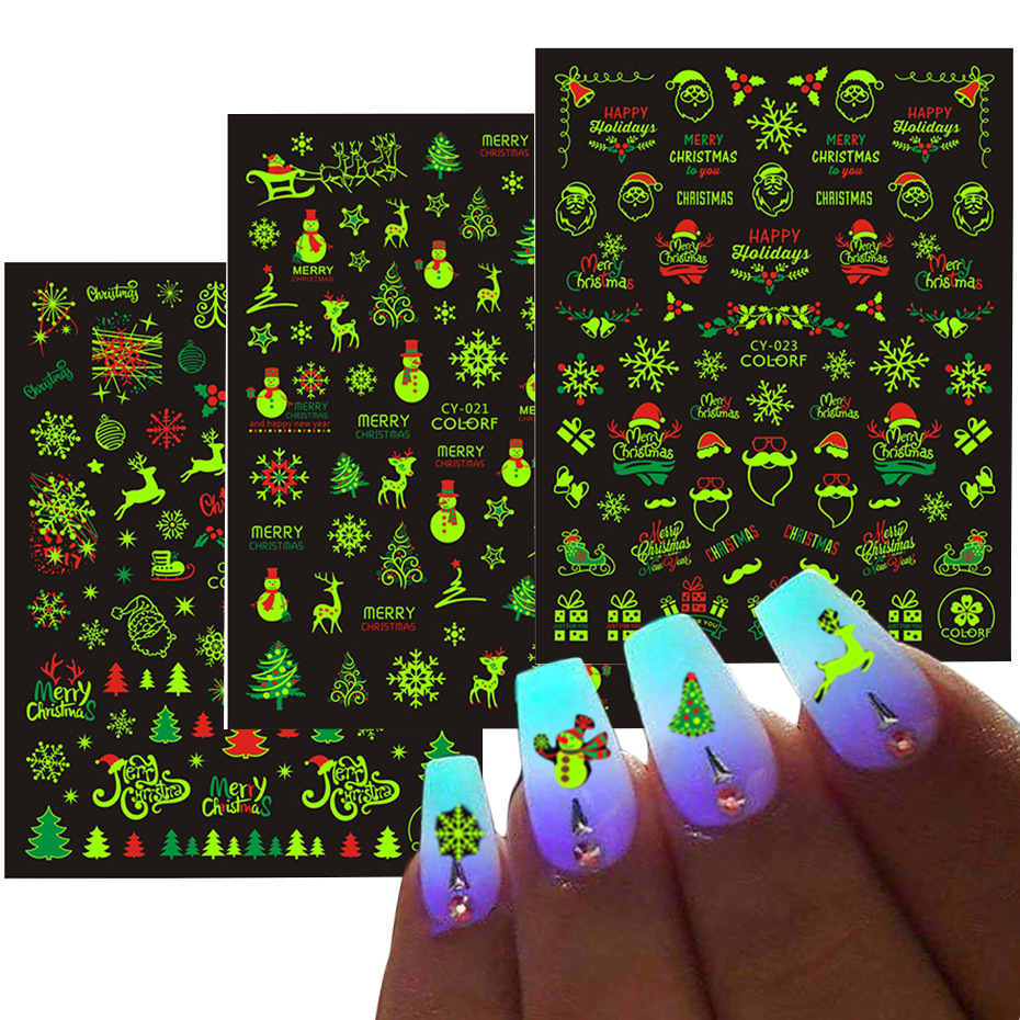 Cross-border new nail stickers, ins luminous Santa Claus Reindeer Snowflake Christmas Tree Christmas back adhesive nail stickers pic 7
