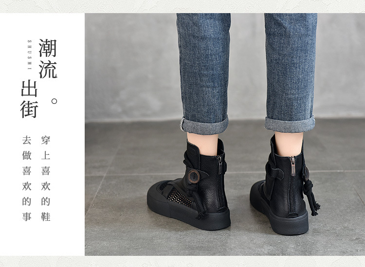 复古罗马凉鞋短靴真皮平底凉靴女2024春夏新款透气网鞋包头凉鞋女详情27