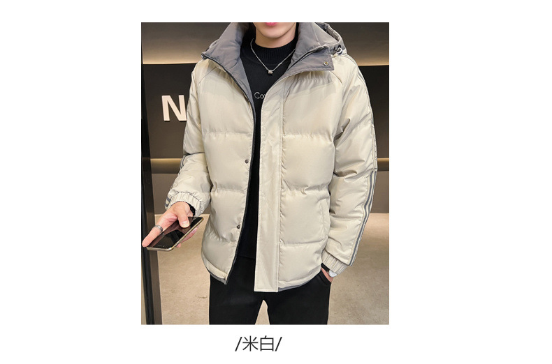 棉衣男士现货爆款直播2024冬季新款连帽三条杠面包服宽松棉服外套详情8