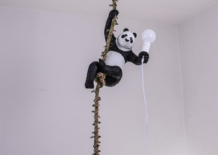 Nordic creative and personalized zoo decoration, hemp rope panda chandelier, bar, restaurant, homestay style wooden house, plant lamp pic 16