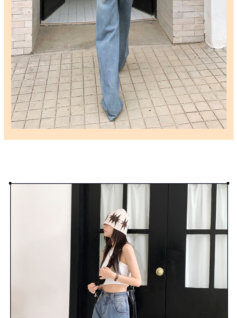 HEY+JEANS星空纹怀旧蓝牛仔裤女2023新款高腰宽松显瘦拼接阔腿裤详情26