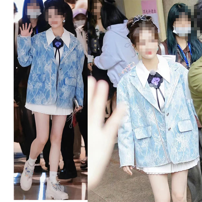 奔跑吧白鹿同款西装外套女复古国风印花白色衬衫短裙衣服潮秋季新详情1