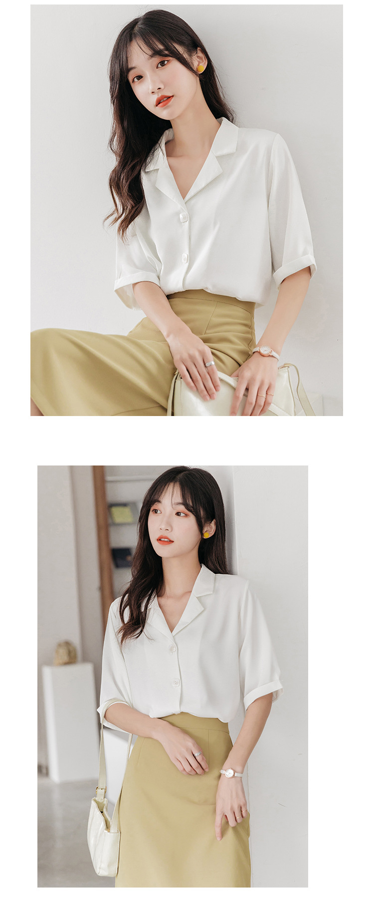 2022春季新款白衬衣职业雪纺白色衬衫女士设计感小众中袖气质上衣详情5