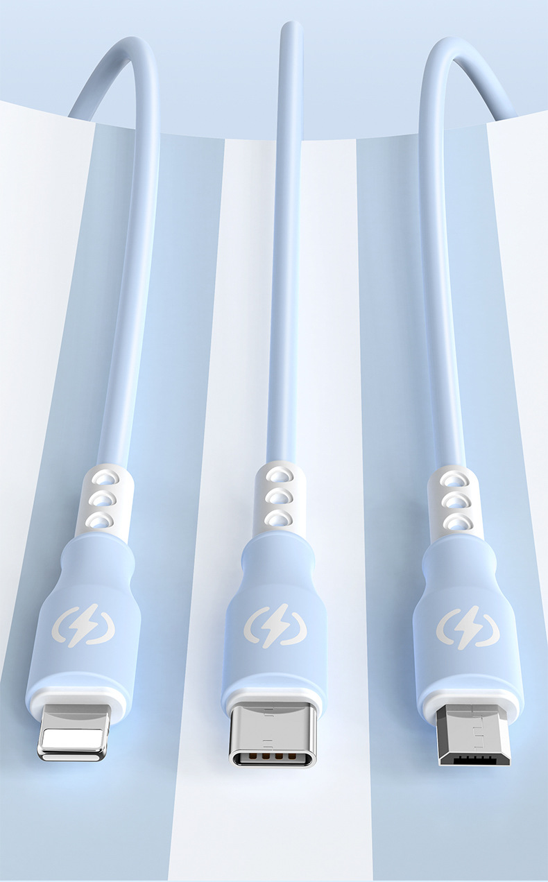 新款跨境6A超级快充一拖三数据线 1.2米液态三合一快充充电线现货详情4