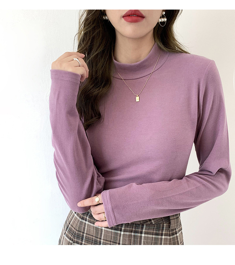 A German velvet semi-high-neck white base layer for women, paired with a stylish, thickened, brushed, and form-fitting mid-neck base layer for autumn and winter pic 43