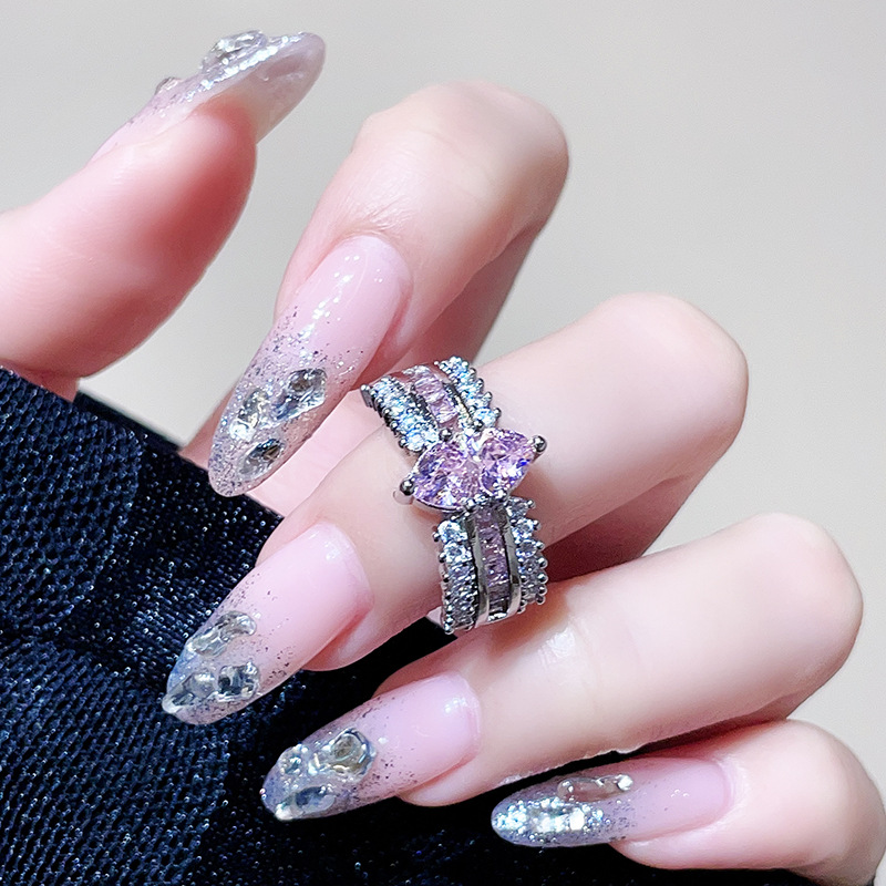 Sweet and Cool Style series pink zircon colored gemstone open ring, light luxury and high-end feel, unique flower Little Red Book Ring girl pic 15