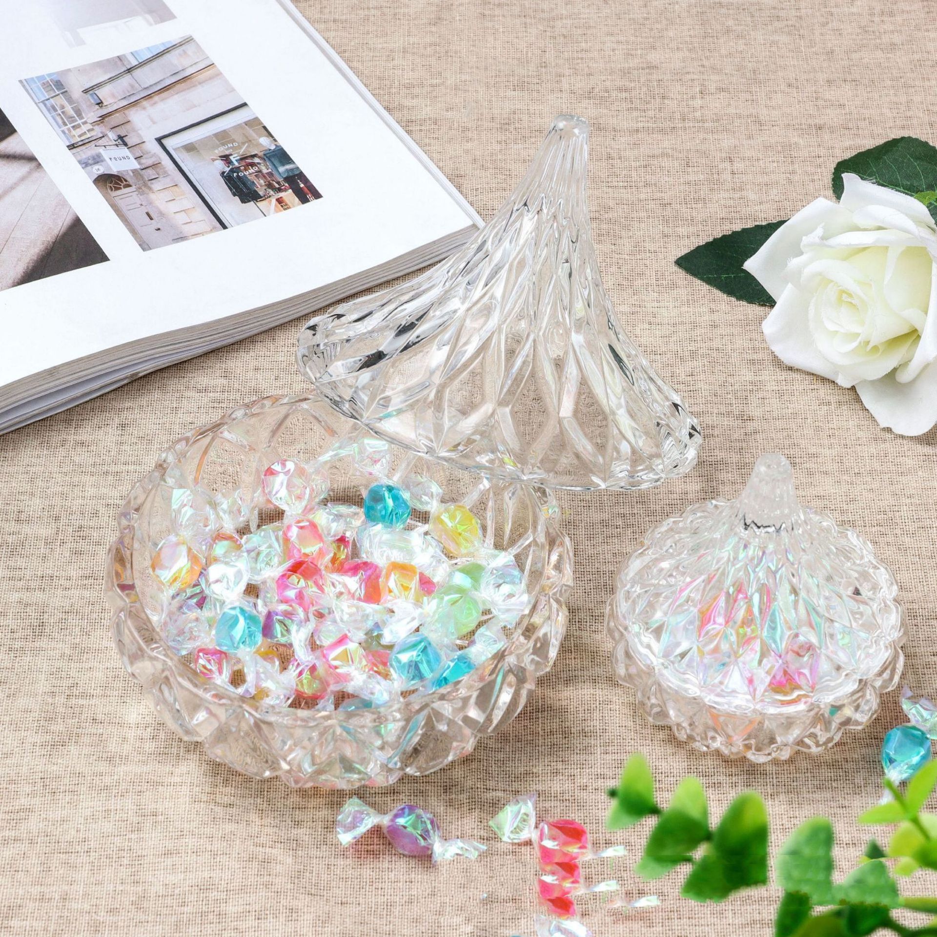 Wholesale of glass sugar jars, crystal jewelry, rings, storage jars, candles, aromatherapy containers, pine nut candy cups and decorative ornaments pic 2
